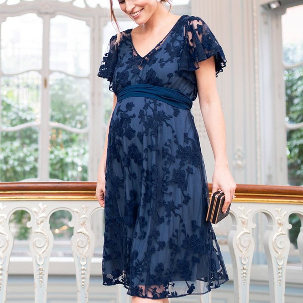 Seraphine Navy Blue Floral Lace Maternity to Nursing Occasion Dress